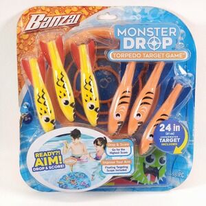 BANZAI Monster Drop Torpedo Pool Party Game 8 pc Sinking Water Toy Dive Sticks